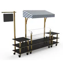 Mogogo - Modular 130" x 33" x 95" Black Marble / Brushed Brass Classic Canopy Station W/ Casters - MGCMLA04MBWW