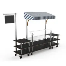 Mogogo - Modular 130" x 33" x 95" Black Marble / Brushed Stainless Steel Classic Canopy Station W/ Casters - MGCMLA04MSWW