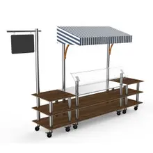 Mogogo - Modular 130" x 33" x 95" Mango Wood / Brushed Stainless Steel Classic Canopy Station W/ Casters - MGCMLA04WSWW