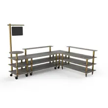 Mogogo - Modular 130" x 100" x 95.5" Grey Slate / Brushed Brass Breakfast Corner Station W/ Casters - MGCMLB14GBXW
