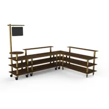 Mogogo - Modular 130" x 100" x 95.5" Mango Wood / Brushed Brass Breakfast Corner Station W/ Casters - MGCMLB14WBXW