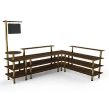 Mogogo - Modular 130" x 100" x 95.5" Mango Wood / Brushed Brass Breakfast Corner Station - MGCMLB14WBXF