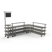 Mogogo - Modular 130" x 100" x 95.5" Grey Slate / Brushed Stainless Steel Breakfast Corner Station W/ Casters - MGCMLB14GSXW