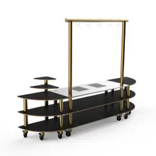 Mogogo - Modular 130" x 29.5" x 96" Black Marble / Brushed Brass Streamline Arch Induction Station W/ Casters - MGCMLD05MBXW