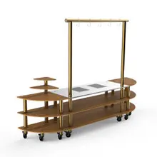 Mogogo - Modular 130" x 29.5" x 96" Bamboo / Brushed Brass Streamline Arch Induction Station W/ Casters - MGCMLD05BBXW