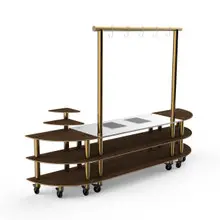 Mogogo - Modular 130" x 29.5" x 96" Mango Wood / Brushed Brass Streamline Arch Induction Station W/ Casters - MGCMLD05WBXW