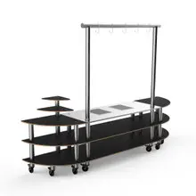 Mogogo - Modular 130" x 29.5" x 96" Black Marble / Brushed Stainless Steel Streamline Arch Induction Station W/ Casters - MGCMLD05MSXW