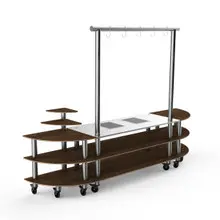 Mogogo - Modular 130" x 29.5" x 96" Mango Wood / Brushed Stainless Steel Streamline Arch Induction Station W/ Casters - MGCMLD05WSXW