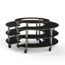 Mogogo - Modular 81.5" x 41" Black Marble / Brushed Stainless Steel Round Market W/ Casters - MGCMSB01MSXW