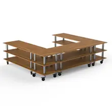 Mogogo - Modular 130" x 100.5" x 35" Bamboo / Brushed Stainless Steel Triple Buffet Station W/ Casters - MGCMLA09BSXW