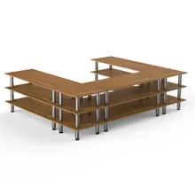 Mogogo - Modular 130" x 100.5" x 35" Bamboo / Brushed Stainless Steel Triple Buffet Station - MGCMLA09BSXF