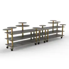 Mogogo - Modular 180.5" x 29.5" x 54" Grey Slate / Brushed Brass Multi Height Display Station W/ Casters - MGCMLB08GBXW