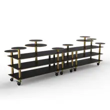 Mogogo - Modular 180.5" x 29.5" x 54" Black Marble / Brushed Brass Multi Height Display Station W/ Casters - MGCMLB08MBXW