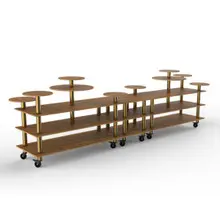Mogogo - Modular 180.5" x 29.5" x 54" Bamboo / Brushed Brass Multi Height Display Station W/ Casters - MGCMLB08BBXW