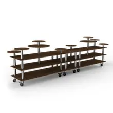 Mogogo - Modular 180.5" x 29.5" x 54" Mango Wood / Brushed Stainless Steel Multi Height Display Station W/ Casters - MGCMLB08WSXW