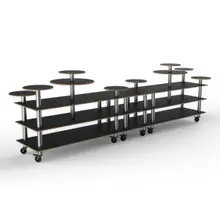 Mogogo - Modular 180.5" x 29.5" x 54" Black Marble / Brushed Stainless Steel Multi Height Display Station W/ Casters - MGCMLB08MSXW