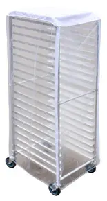 Omcan - 24" x 28" x 62" PVC-Nylon Pan Rack Cover w/ Transparent Sides, White Top & Three Zippers- 47736