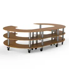 Mogogo - Modular 129" x 81.5" x 35" Bamboo / Brushed Stainless Steel Kidney Shape Stadium Station W/ Casters - MGCMSA06BSXW