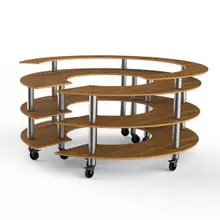 Mogogo - Modular 81.5" x 41" Bamboo / Brushed Stainless Steel Round Station W/ Shelves & Casters - MGCMSA05BSXW
