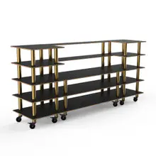 Mogogo - Modular 130" x 29.5" x 60.5" Black Marble / Brushed Brass Bread & Pastry Station W/ Casters - MGCMLB04MBXW