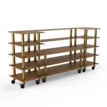 Mogogo - Modular 130" x 29.5" x 60.5" Bamboo / Brushed Brass Bread & Pastry Station W/ Casters - MGCMLB04BBXW