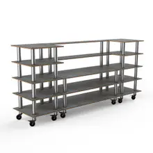 Mogogo - Modular 130" x 29.5" x 60.5" Grey Slate / Brushed Stainless Steel Bread & Pastry Station W/ Casters - MGCMLB04GSXW