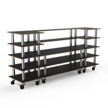 Mogogo - Modular 130" x 29.5" x 60.5" Black Marble / Brushed Stainless Steel Bread & Pastry Station W/ Casters - MGCMLB04MSXW
