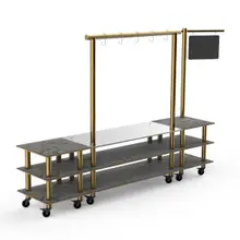 Mogogo - Modular 130" x 29.5" x 96" Grey Slate / Brushed Brass Pro Salsa Bar Station W/ Casters - MGCMLA02GBXW