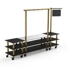 Mogogo - Modular 130" x 29.5" x 96" Black Marble / Brushed Brass Pro Salsa Bar Station W/ Casters - MGCMLA02MBXW