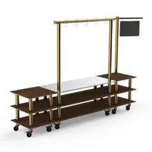 Mogogo - Modular 130" x 29.5" x 96" Mango Wood / Brushed Brass Pro Salsa Bar Station W/ Casters - MGCMLA02WBXW
