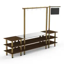 Mogogo - Modular 130" x 29.5" x 96" Mango Wood / Brushed Brass Pro Salsa Bar Station - MGCMLA02WBXF