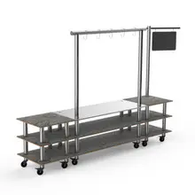 Mogogo - Modular 130" x 29.5" x 96" Grey Slate / Brushed Stainless Steel Pro Salsa Bar Station W/ Casters - MGCMLA02GSXW