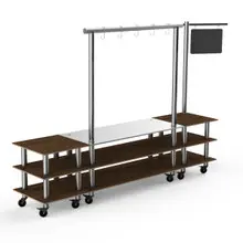 Mogogo - Modular 130" x 29.5" x 96" Mango Wood / Brushed Stainless Steel Pro Salsa Bar Station W/ Casters - MGCMLA02WSXW