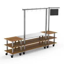 Mogogo - Modular 130" x 29.5" x 96" Bamboo / Brushed Stainless Steel Pro Salsa Bar Station W/ Casters - MGCMLA02BSXW