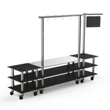Mogogo - Modular 130" x 29.5" x 96" Black Marble / Brushed Stainless Steel Pro Salsa Bar Station W/ Casters - MGCMLA02MSXW