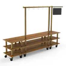 Mogogo - Modular 130" x 29.5" x 96" Bamboo / Brushed Brass Salsa Bar Station W/ Casters - MGCMLA07BBXW