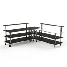 Mogogo - Modular 100.5" x 100.5" x 48" Black Marble / Brushed Stainless Steel Pro Corner Station W/ Casters - MGCMLB05MSXW