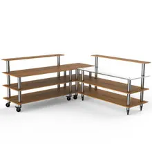 Mogogo - Modular 100.5" x 100.5" x 48" Bamboo / Brushed Stainless Steel Pro Corner Station W/ Casters - MGCMLB05BSXW