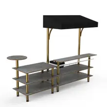 Mogogo - Modular 125" x 41" x 95.5" Grey Slate / Brushed Brass Mixology Bar Station W/ Canopy - MGCMLC07GBBF
