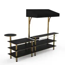 Mogogo - Modular 125" x 41" x 95.5" Black Marble / Brushed Brass Mixology Bar Station W/ Canopy - MGCMLC07MBBF