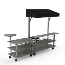 Mogogo - Modular 125" x 41" x 95.5" Grey Slate / Brushed Stainless Steel Mixology Bar Station W/ Canopy & Casters - MGCMLC07GSBW