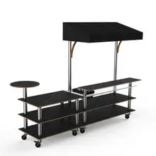 Mogogo - Modular 125" x 41" x 95.5" Black Marble / Brushed Stainless Steel Mixology Bar Station W/ Canopy & Casters - MGCMLC07MSBW