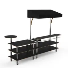 Mogogo - Modular 125" x 41" x 95.5" Black Marble / Brushed Stainless Steel Mixology Bar Station W/ Canopy - MGCMLC07MSBF