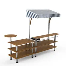 Mogogo - Modular 125" x 41" x 95.5" Bamboo / Brushed Stainless Steel Mixology Bar Station W/ Canopy - MGCMLC07BSWF