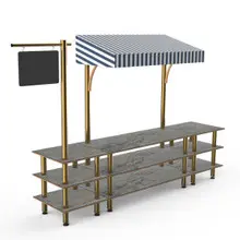 Mogogo - Modular 130" x 33" x 95.5" Grey Slate / Brushed Brass Bazaar Action Station W/ Canopy - MGCMLA03GBWF