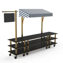Mogogo - Modular 130" x 33" x 95.5" Black Marble / Brushed Brass Bazaar Action Station W/ Canopy & Casters - MGCMLA03MBWW