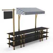 Mogogo - Modular 130" x 33" x 95.5" Black Marble / Brushed Brass Bazaar Action Station W/ Canopy - MGCMLA03MBWF