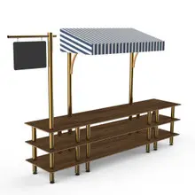 Modular 130" x 33" x 95.5" Mango Wood / Brushed Brass Bazaar Action Station W/ Canopy - MGCMLA03WBWF