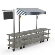 Mogogo - Modular 130" x 33" x 95.5" Grey Slate / Brushed Stainless Steel Bazaar Action Station W/ Canopy & Casters - MGCMLA03GSWW