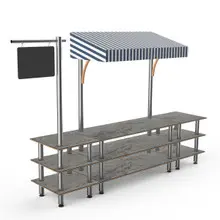 Mogogo - Modular 130" x 33" x 95.5" Grey Slate / Brushed Stainless Steel Bazaar Action Station W/ Canopy - MGCMLA03GSWF